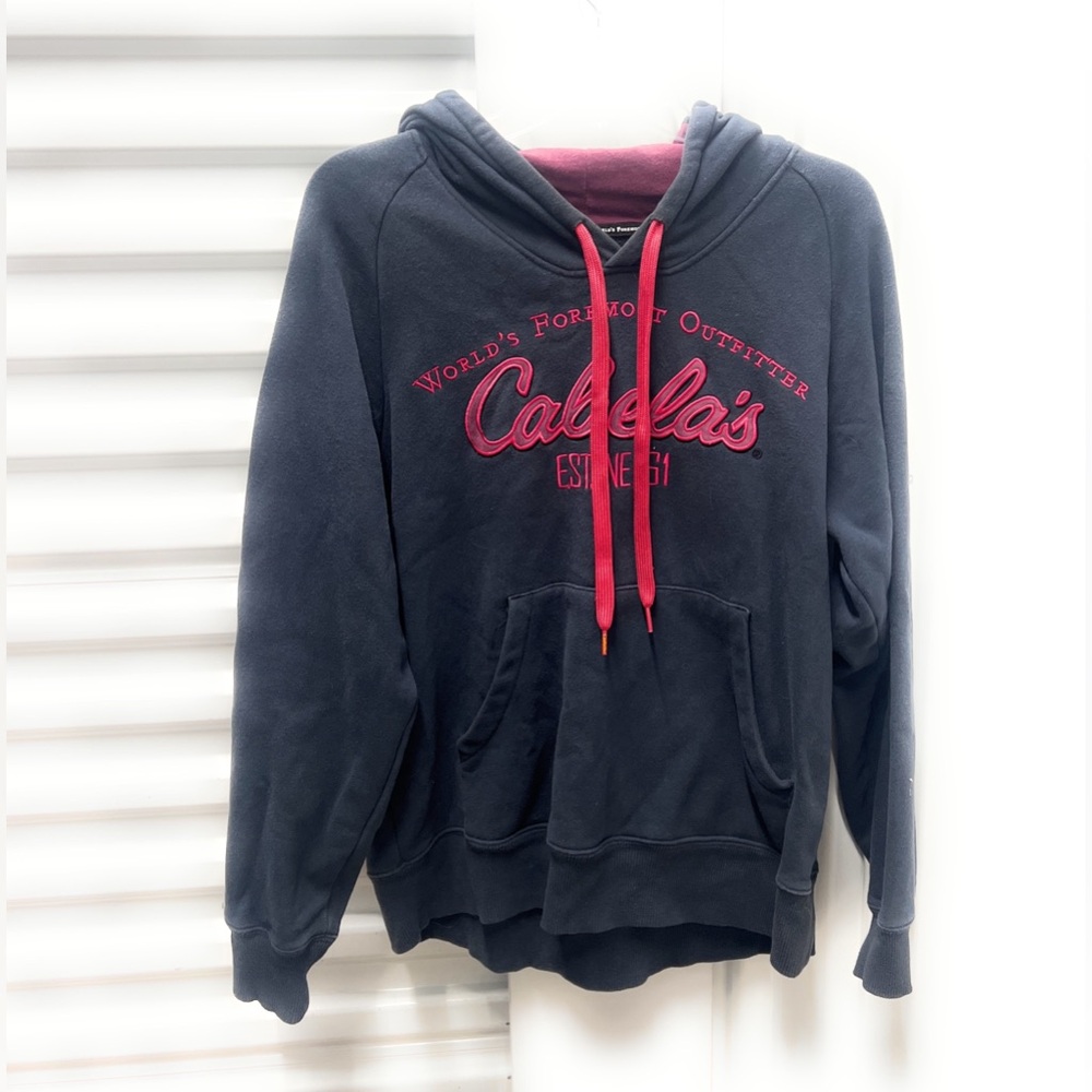 Cabelas Hoodie Womens Large Blue purple Spellout Logo Hooded Sweatshirt